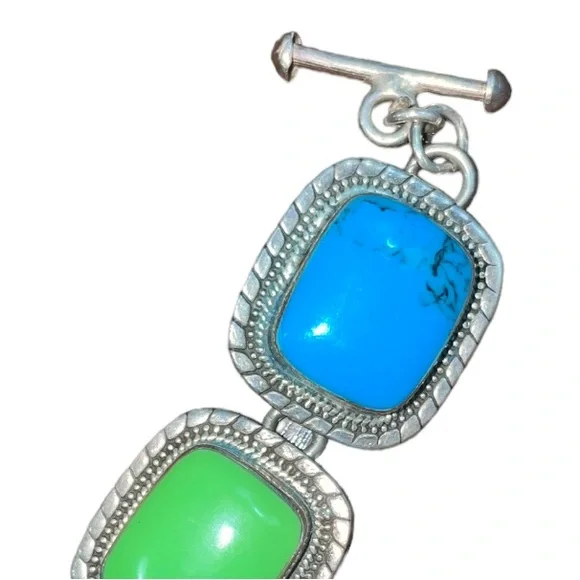 925 Sterling Silver Vintage Mexico Real Multi-Color Gem Link Bracelet 6 1/4" - Picture 6 of 8